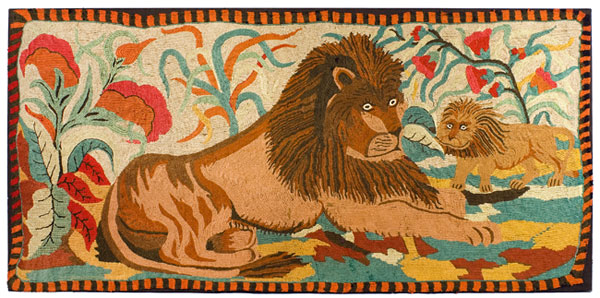 Antique Yarn Sewn Rug, Lion and Palm, Ebenezer Ross Pattern
Circa 1890 to 1900, entire view